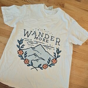 Wander Graphic Tee in White with Navy and Coral Accents